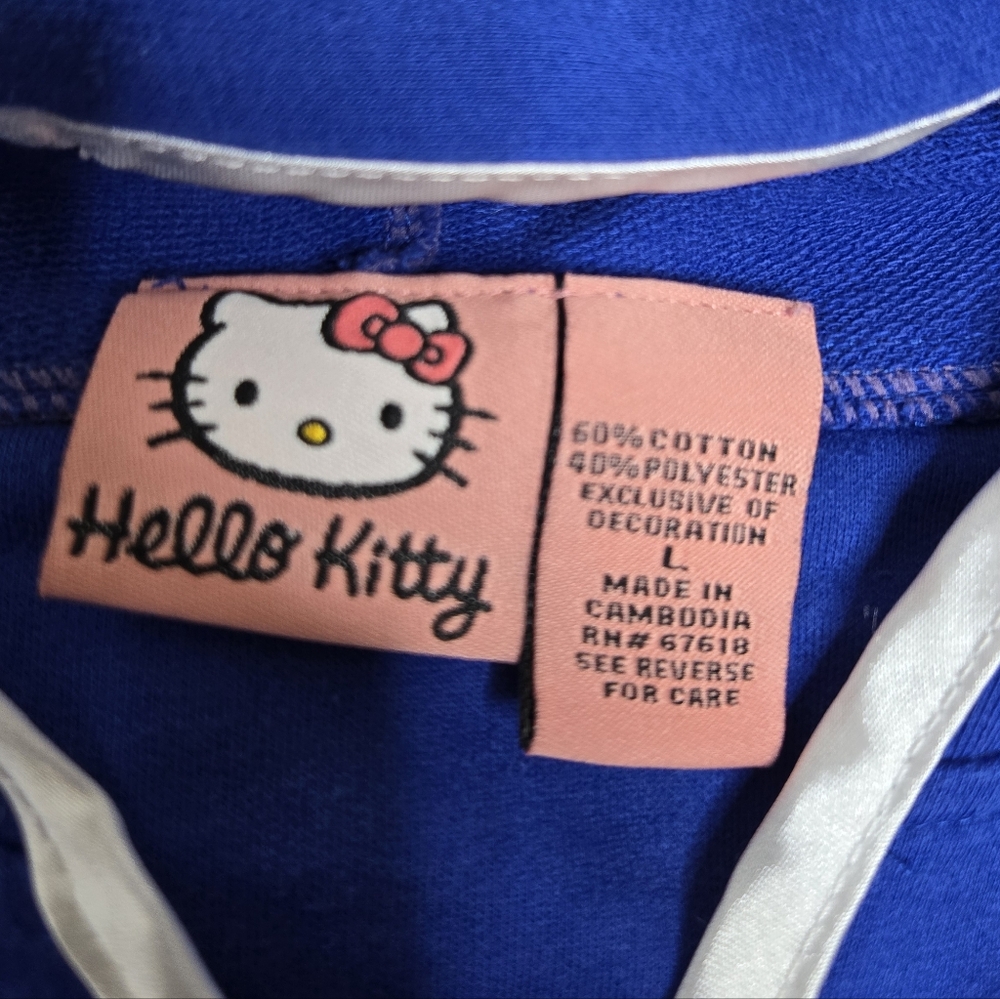 VINTAGE Hello Kitty Y2K Sanrio blue boxy crop hoodie sweatshirt top RARE M/L‎ - Picture 5 of 9